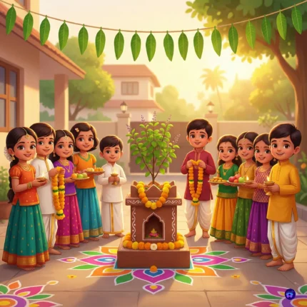 Children Happily Preparing for Tulsi Devi Celebration – Rhyme Instrumental Music